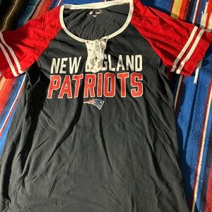 New England Patriots Women's Red and Blue Tee